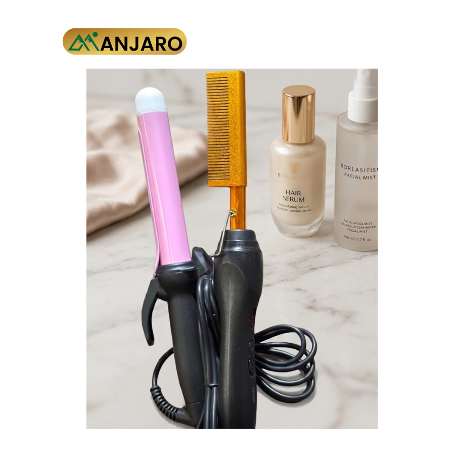 Hot Comb & Curler Combo Set – Electric Hair Styling Tool for Straightening, Curling & Smooth Hair Finish