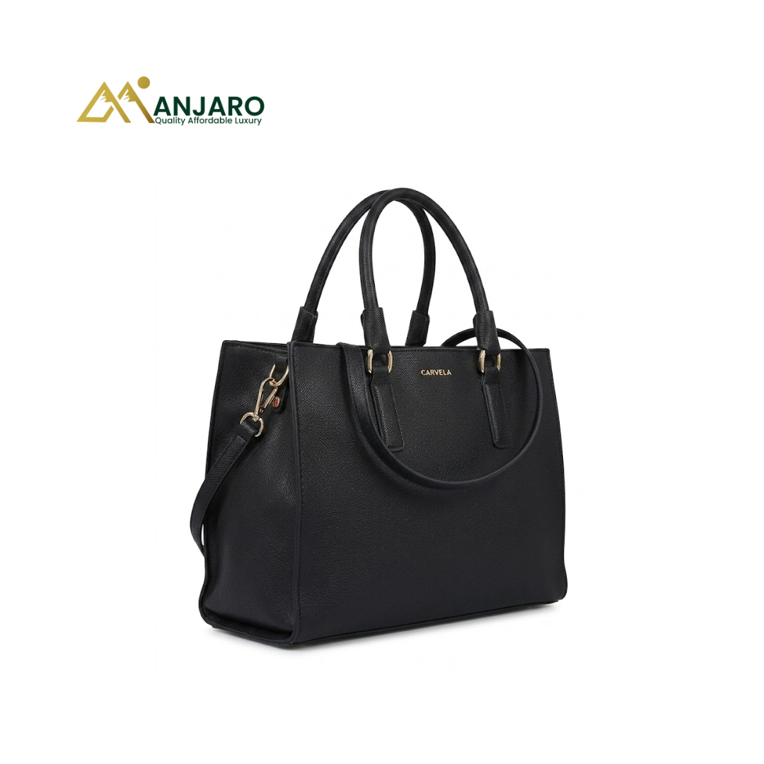 Carvela Black Pebbled Leather Tote Bag with Detachable Pouch – Women’s Premium Shoulder Bag