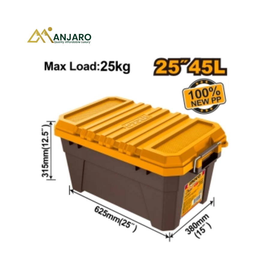 Ingco Plastic Tool Box 25 Inch 45L PP Storage Case with Metal Buckle PBX2502