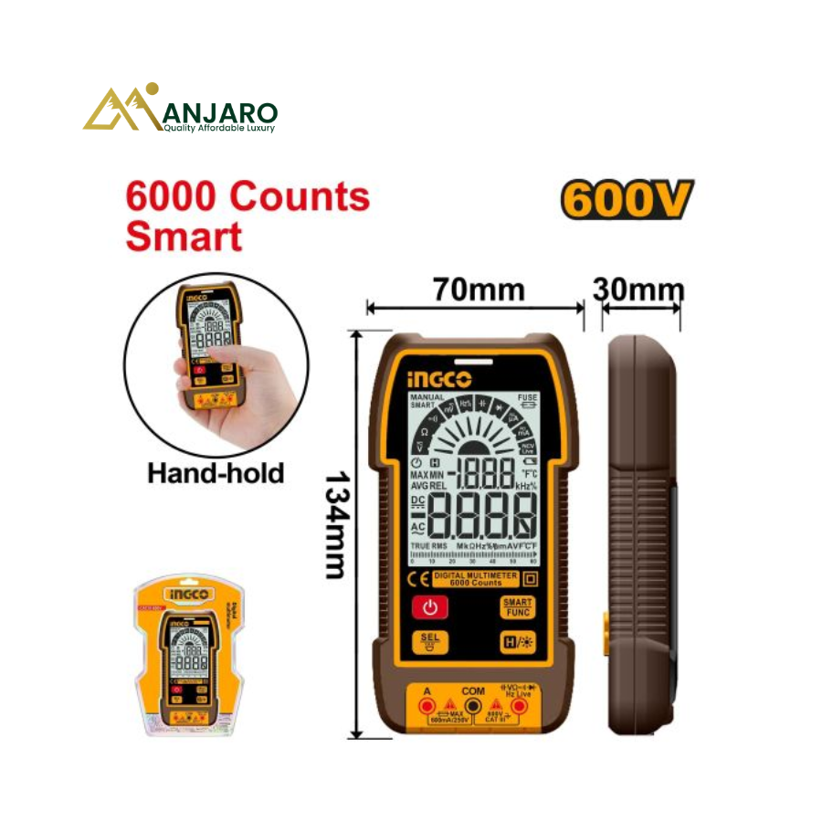 Ingco Smart Digital Multimeter – True RMS 6000 Counts Auto-Ranging Electrical Tester DM16004