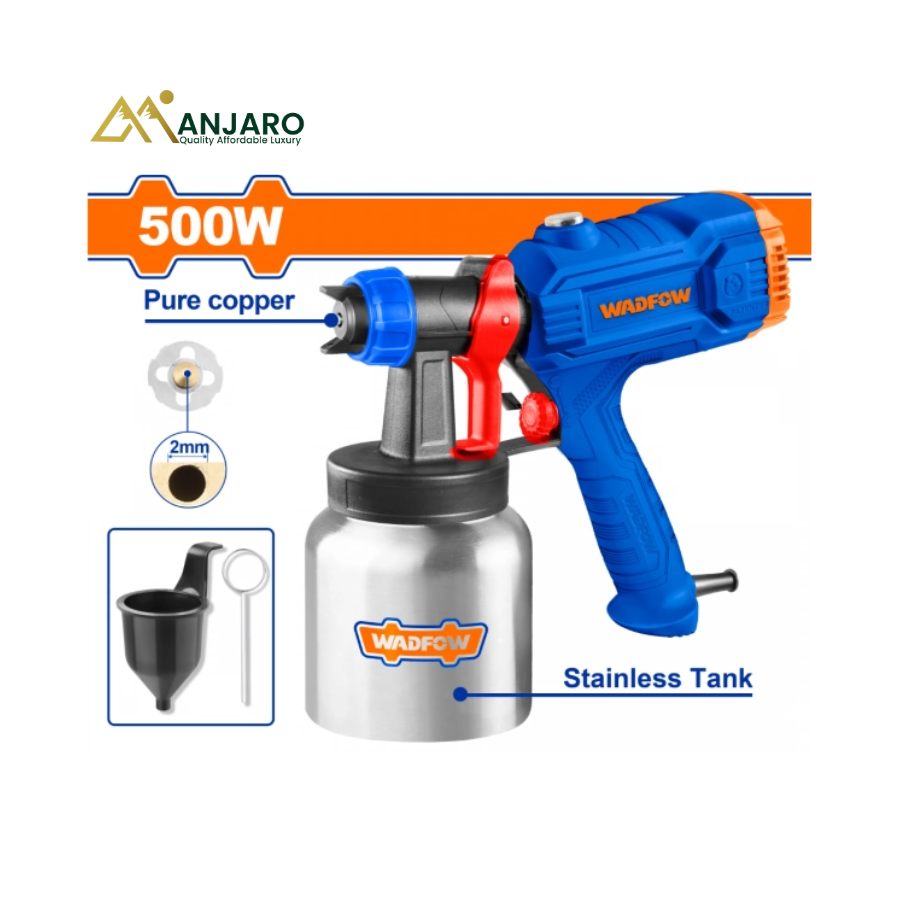 WADFOW  Electric Spray Gun – 500W Paint Sprayer – Pure Copper Nozzle – 800ml Container WEG1A181