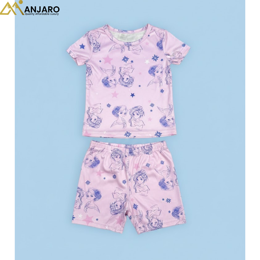 Kids Pink Cartoon T-Shirt & Shorts Set – 1/2 Years