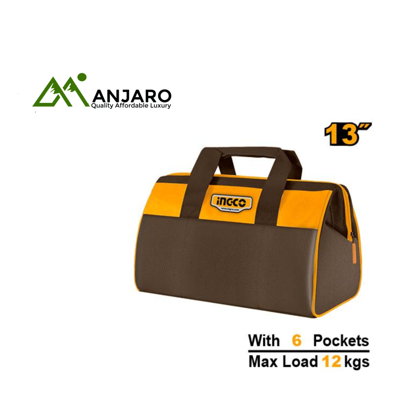 HTBG281328 13" Heavy-Duty Tool Bag with 6 External Pockets & Rigid Frame (Max Load 12kg)