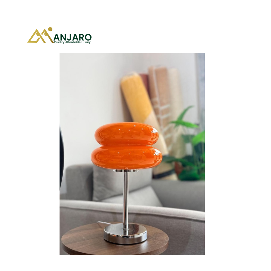 Mid-Century Mushroom Glass Desk Lamp – Retro Vibrant Orange – Table Lamp