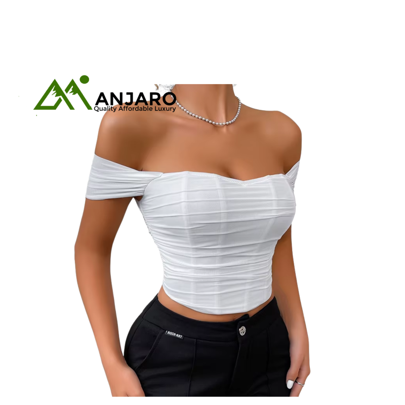 D&M Fishbone Off-Shoulder Crop Corset Top – Satin Slim Fit V-Neck Tube Vest (100% Polyester)
