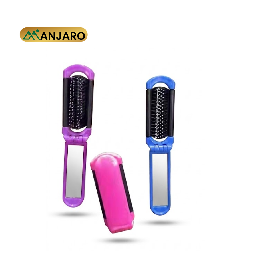 Foldable Hair Brush with Mirror – Compact Travel Hairbrush for Detangling & On-the-Go Grooming