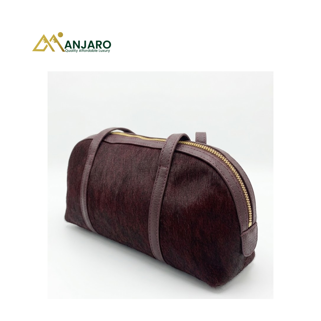Brampton London Genuine Leather Pony Hair Barrel Bag – Burgundy