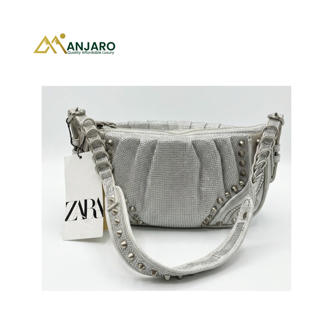 ZARA Rhinestone Studded Shoulder Bag – Women’s Elegant Evening Handbag