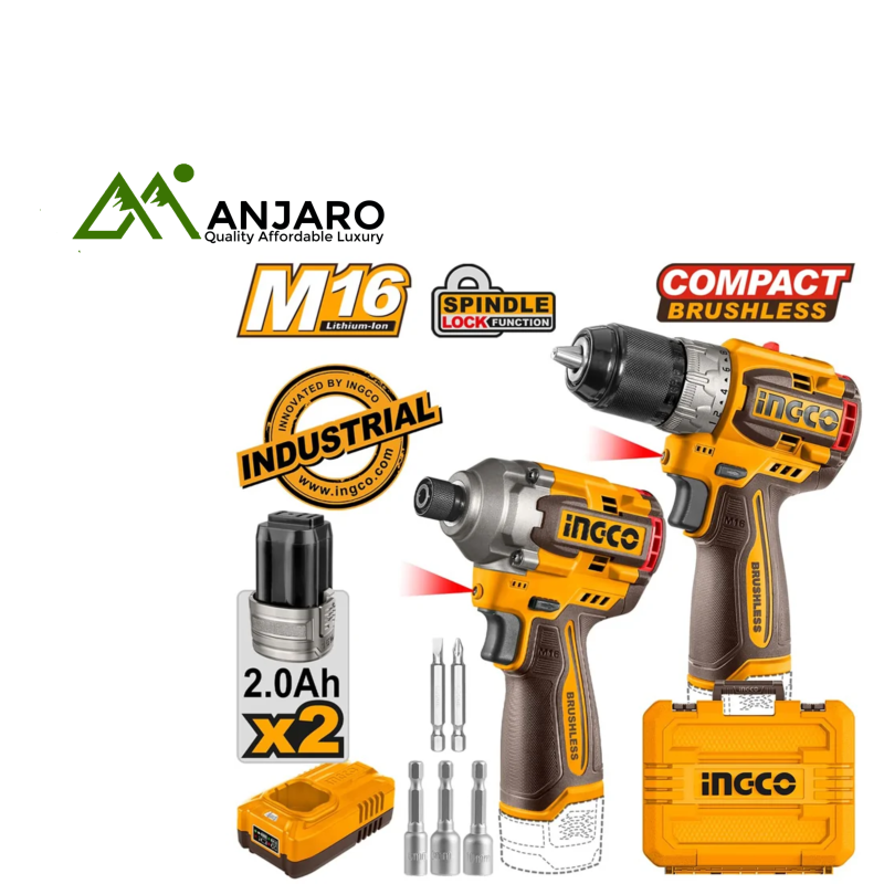 COSLI240968 16V Cordless 2-Piece Combo Kit – Brushless Drill & Impact Driver Set with 60Nm Torque