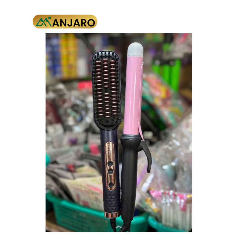 Electric Hair Brush & Curler Combo Set – Heated Styling Brush for Smoothing, Curling & Voluminous Hair