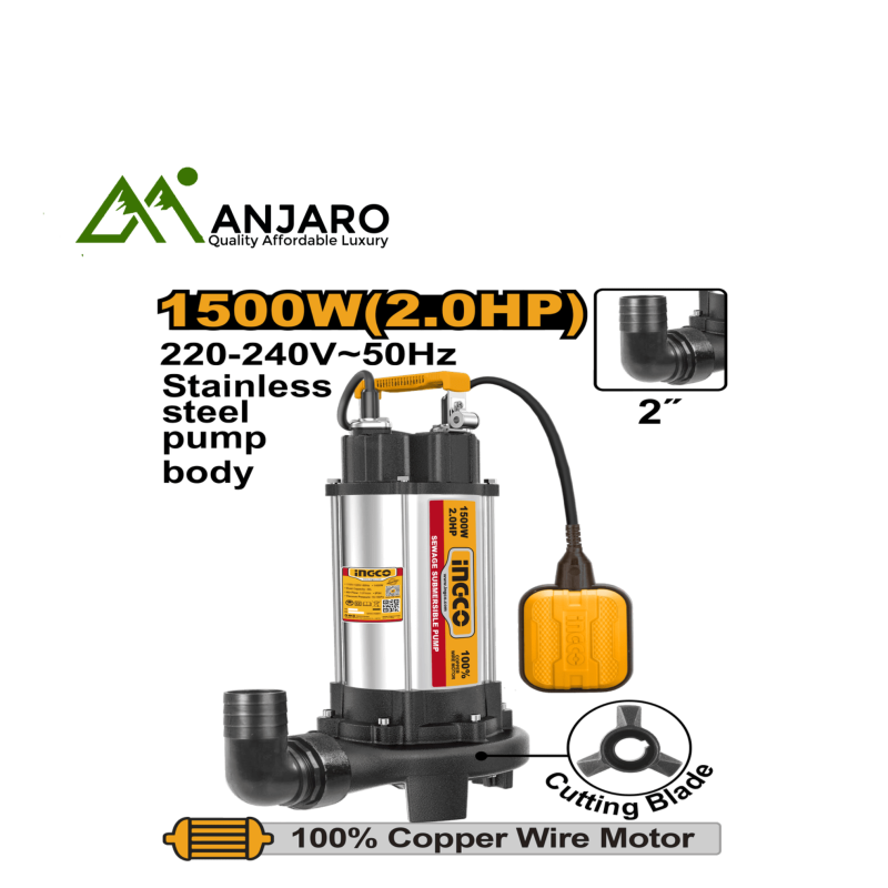 Ingco Sewage Submersible Pump – 1500W (2.0HP) SPDB15008