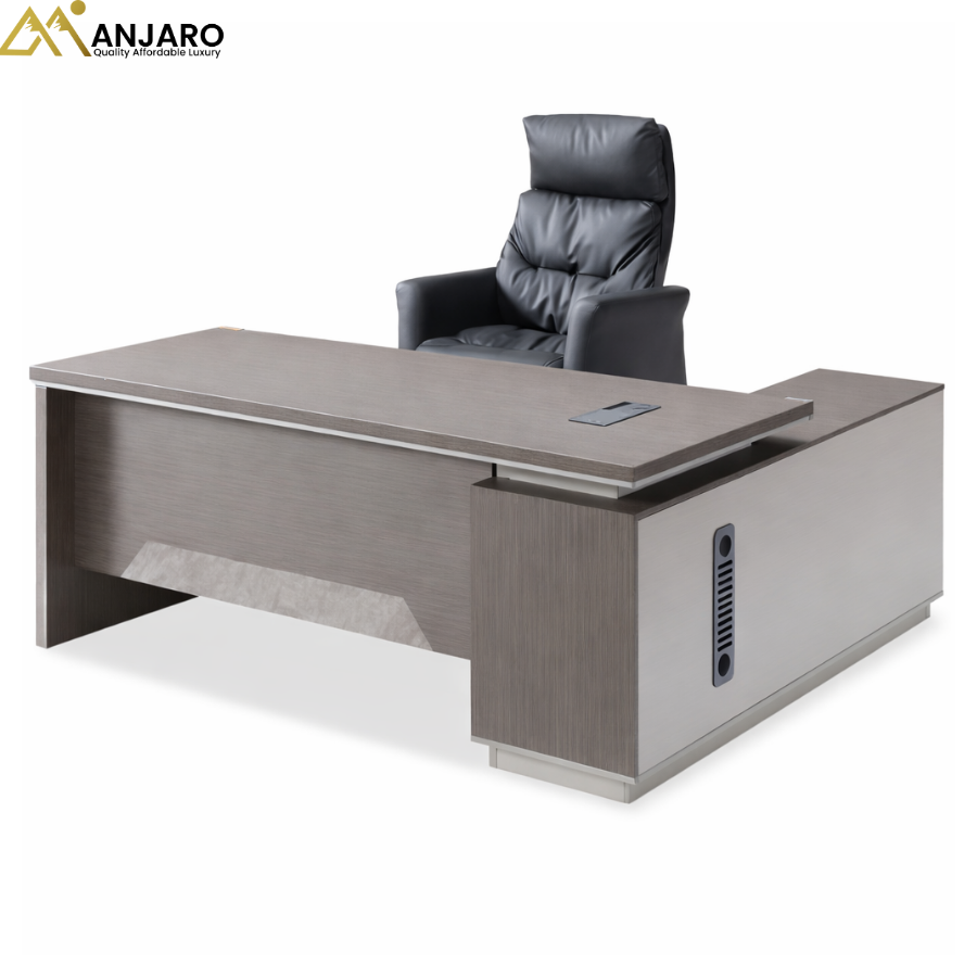 Executive Office Desk with Leather Chair – Large Workstation Set