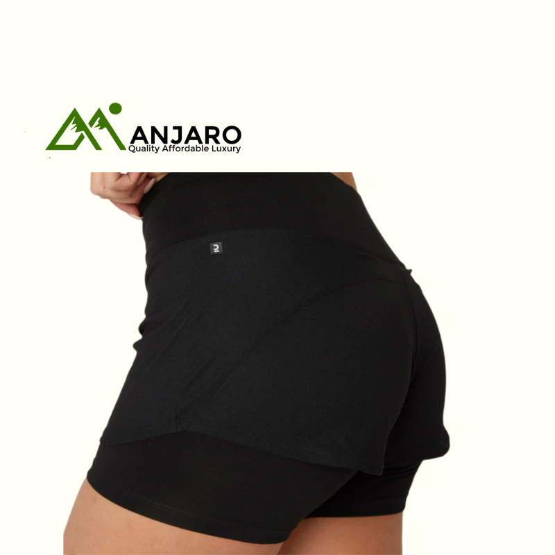 Women's Fitness 2-in-1 Cotton Shorts and Undershorts – Black | Comfort-Fit, No-Ride Undershorts for Confident Movement