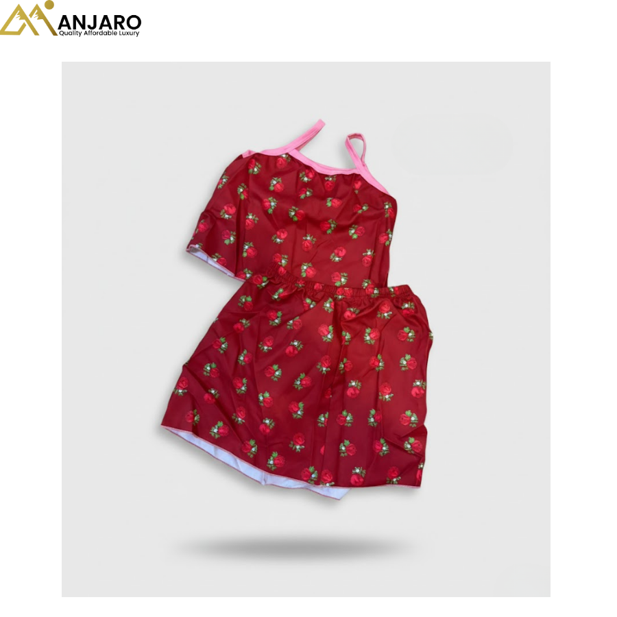 Girls Red Floral Skirt Set – 2 Piece Crop Top & Skirt Outfit (Sizes 4–6)