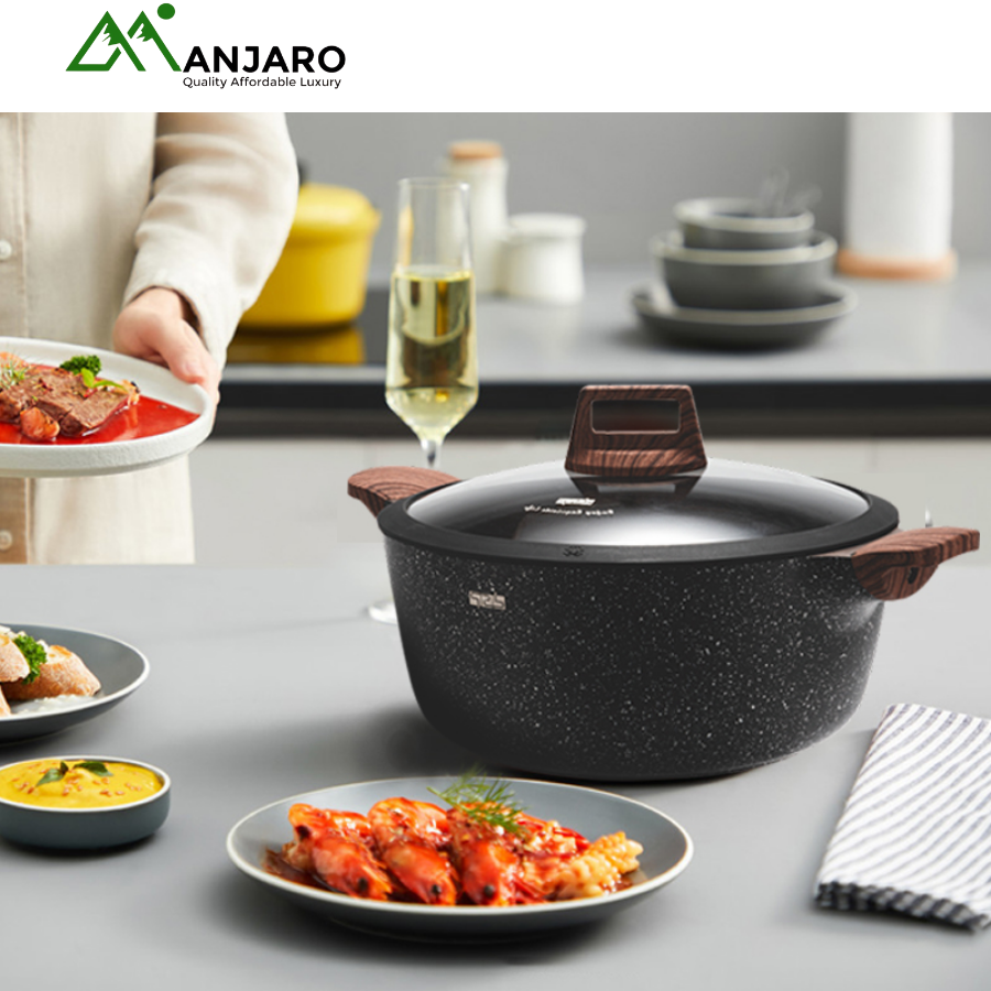 DSP Professional Granite Cookware Set – 4-Piece Non-Stick Casserole & Fry Pan Set with Glass Lids