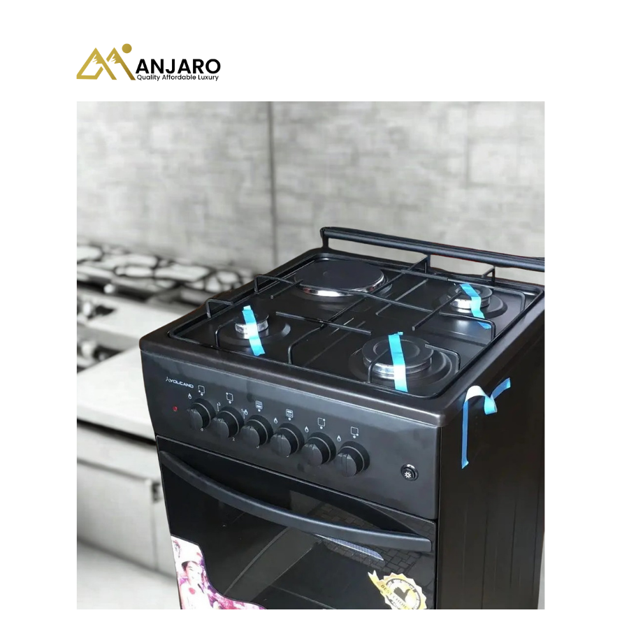 Volcano 50x50 (3x1) Gas Cooker – 3 Gas Burners + 1 Electric Plate, Gray & Black, Multi-Function Cooking