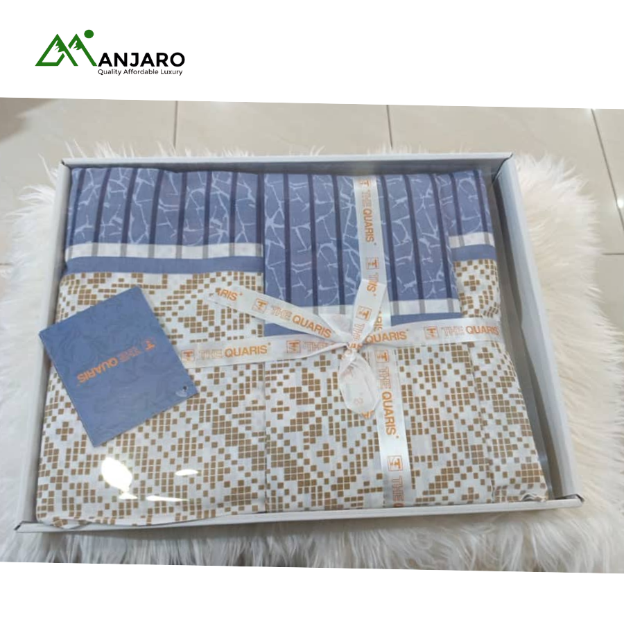 The Quaris Premium Cotton Bed Sheet Set – 6-Piece Luxury Bedding with Pillowcases (Blue & Gold Pattern)