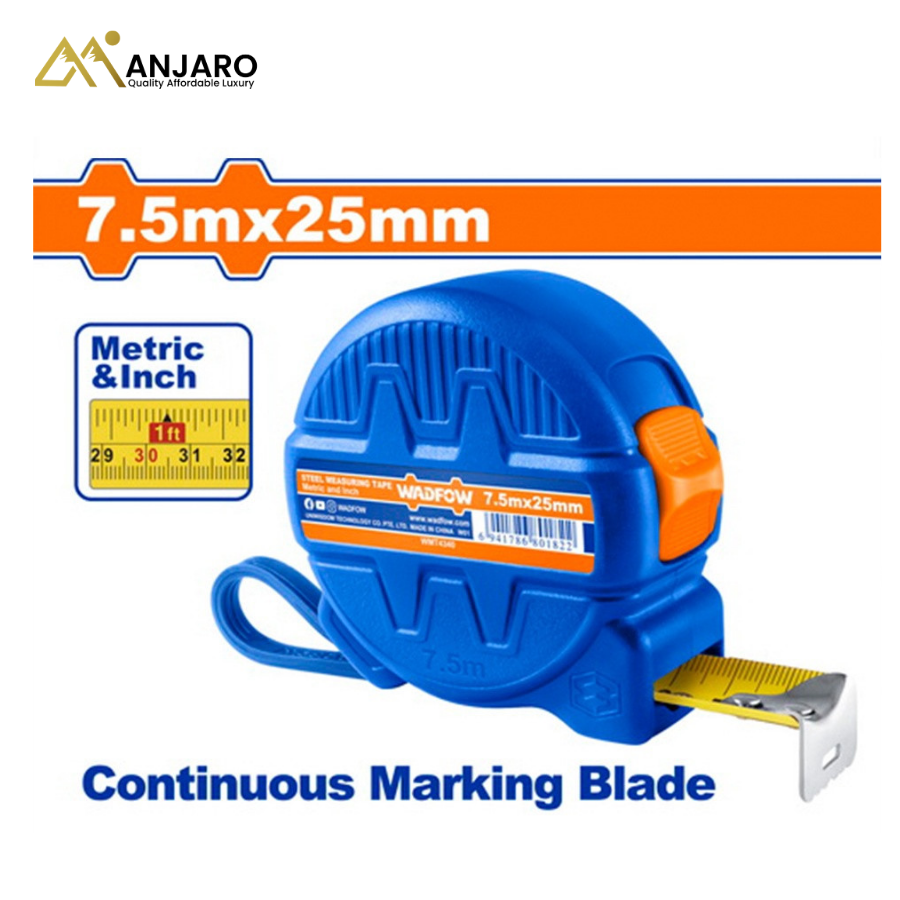 Wadfow Steel Measuring Tape – 7.5m x 25mm One-Button Metric & Inch WMT4340