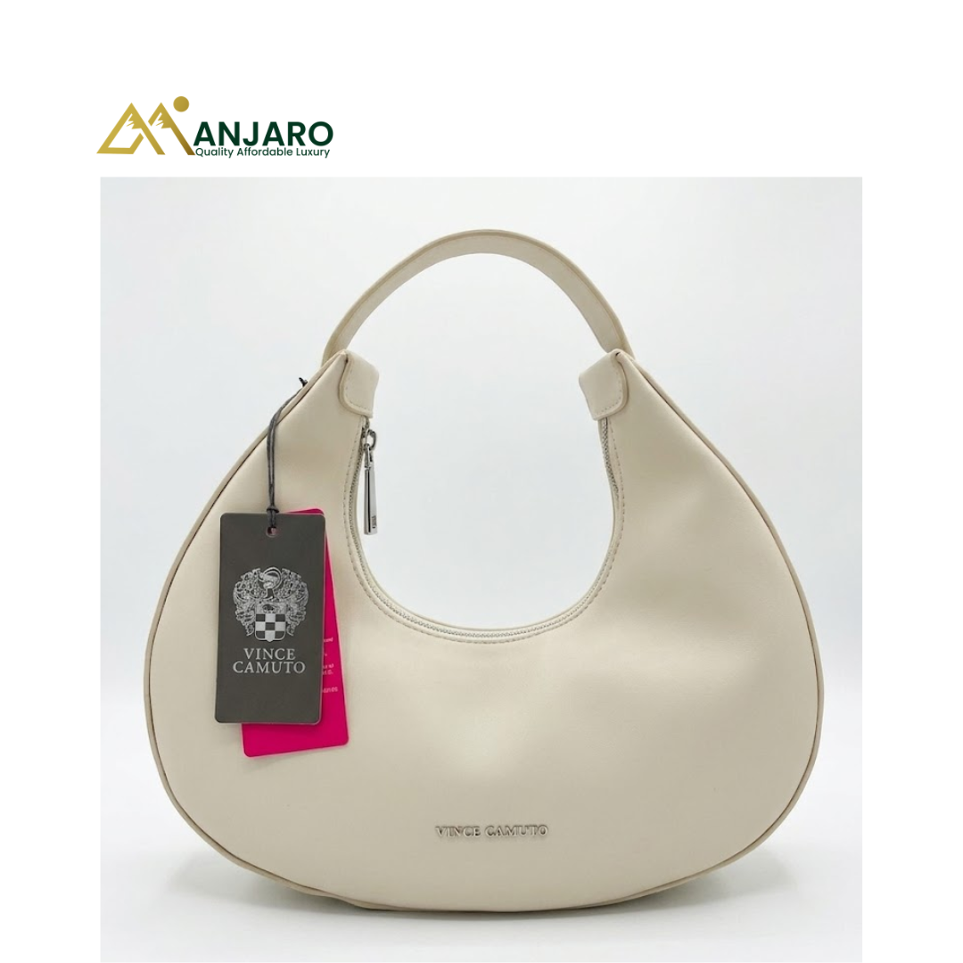 Vince Camuto Cream Leather Half-Moon Bag – Women’s Designer Shoulder Handbag
