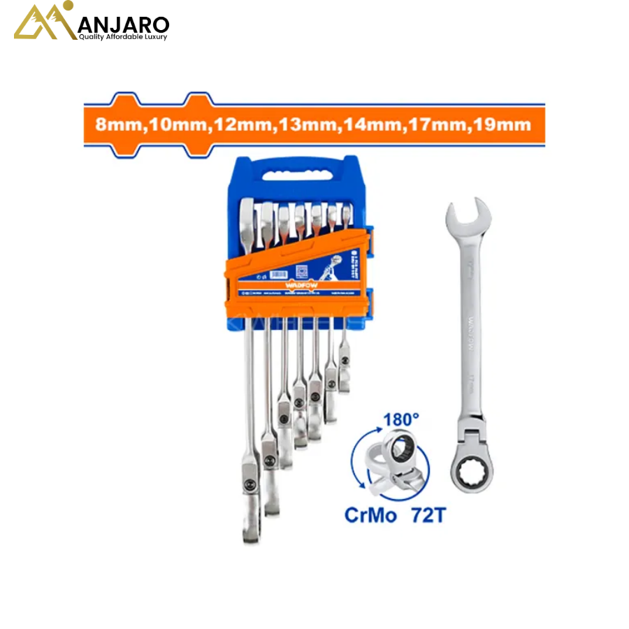 Wadfow 7-Pcs Flexible Ratchet Spanner Set – 8-19mm Cr-Mo & CR-V WSP5207