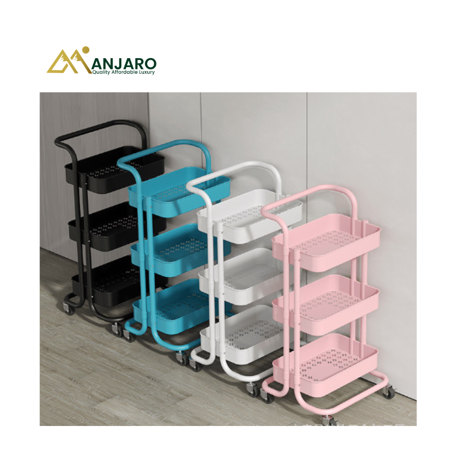 3-Tier Metal Trolley (Upgraded Heavy-Duty Storage Organizer with Wheels) | Durable Multi-Purpose Rolling Utility Cart for Home & Salon Use