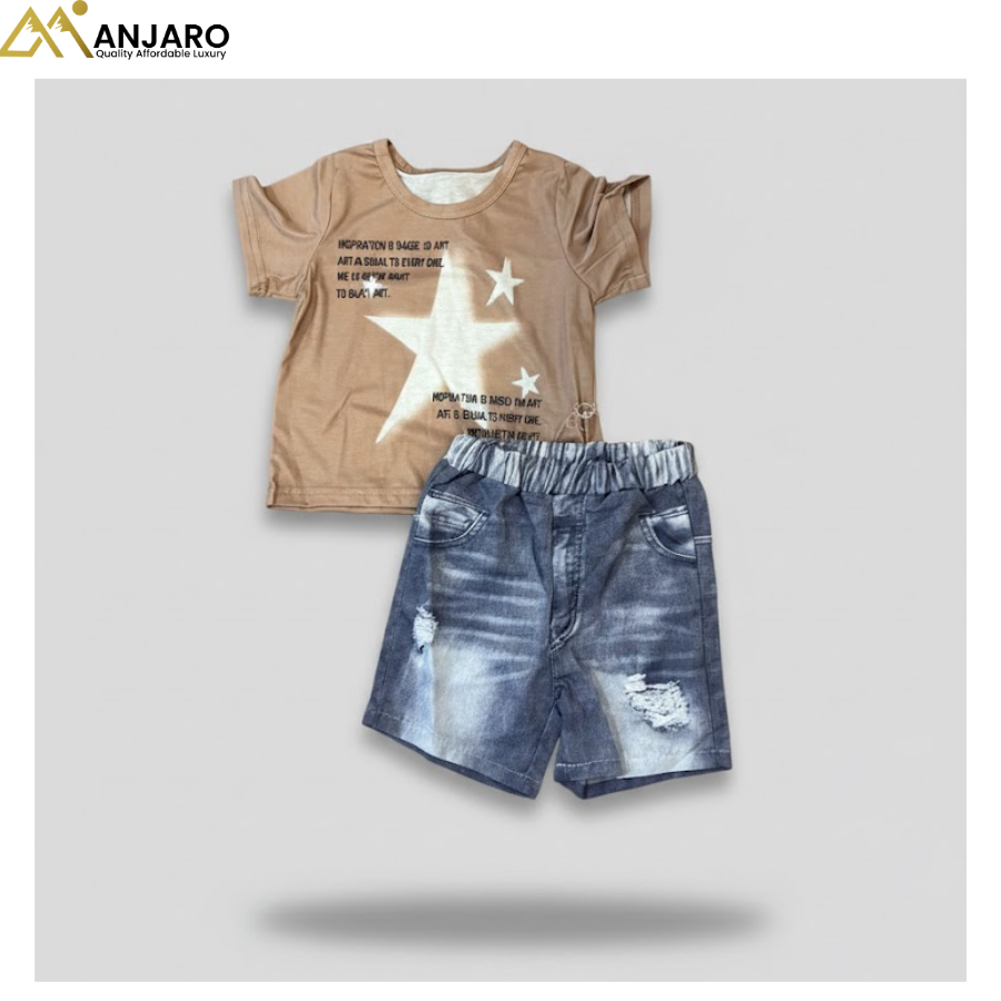 Baby Boys Star Print T-Shirt & Denim Shorts Set – 2 Piece Outfit (12–18 Months)