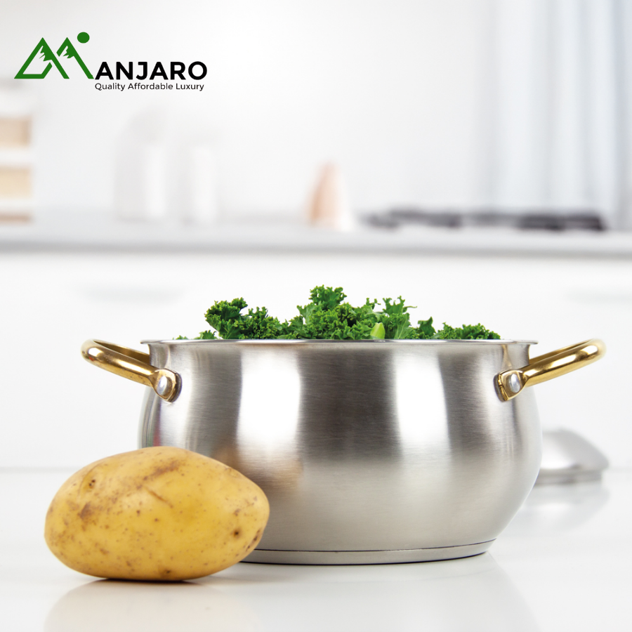 Lustro 6-Piece Stainless Steel Cookware Set | Gold-Handle Pots & Pans | Induction & Dishwasher Safe