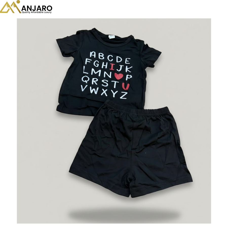 Toddler Alphabet Print T-Shirt & Black Shorts Set – 2 Piece Outfit (18–24 Months)
