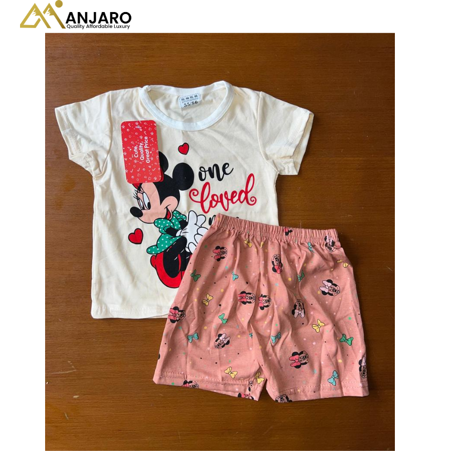 Girls Minnie Mouse "One Loved" Graphic Top and Character Printed Shorts – 2-Piece Set