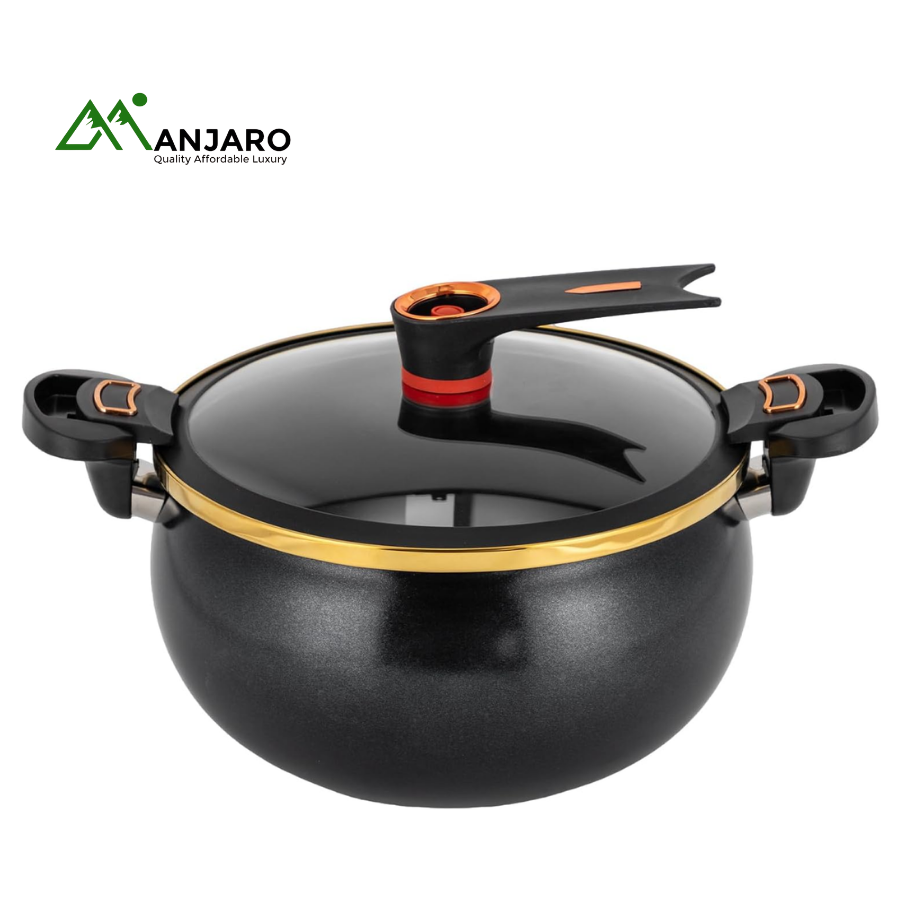 Premium Dark Metallic Cook Pot (Granite Finish) | Non-Stick, Multi-Cooker, Gold Trim, Glass Lid
