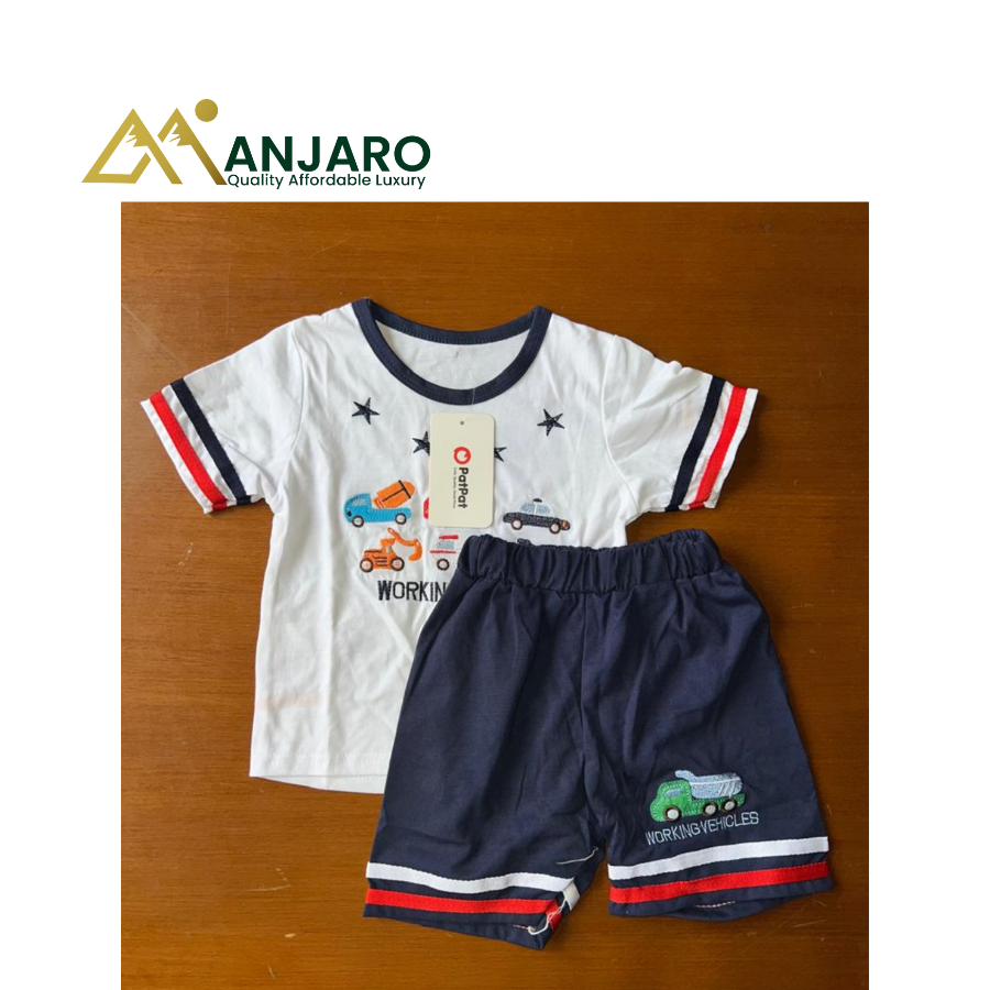 Boys Cotton T-Shirt & Shorts Set – 2-Piece Working Vehicles Outfit | Comfortable Casual Wear for Kids