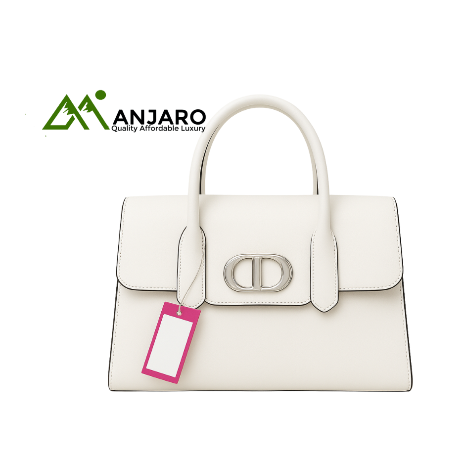 White Structured Leather Tote Bag with Silver Double Ring Clasp – Chic Handbag for Work & Everyday Style