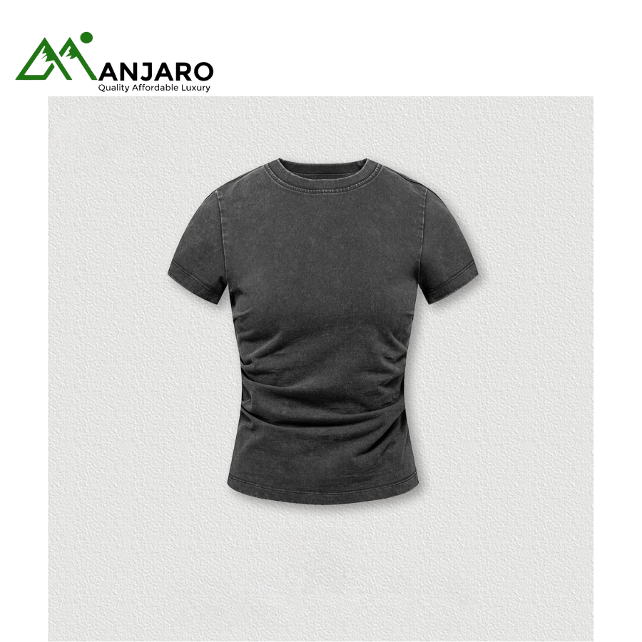 BE Women's Clothing Summer American Y2K Slim-Fit Washed T-Shirt | Hot Girl Straight Shoulder Short Sleeve Cotton Tee for Women(Shipping Fee Included)