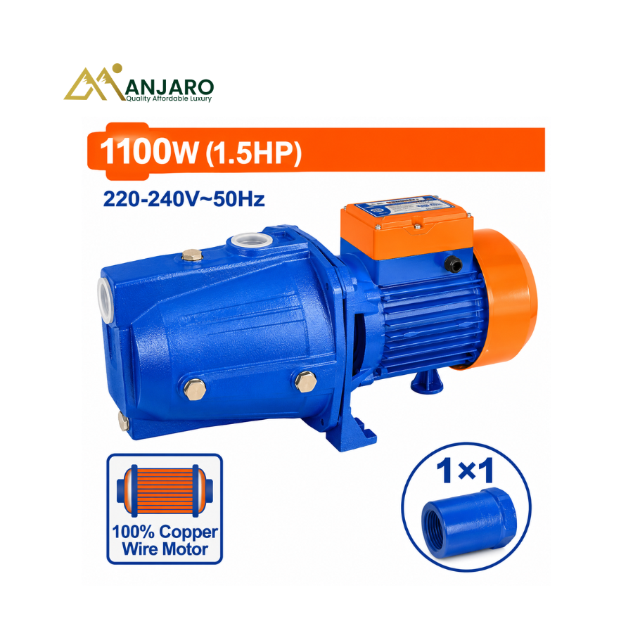 WADFOW Self-Priming Jet Water Pump – 1100W 1.5HP – 55m Head – Stainless Steel Impeller WWPJA042