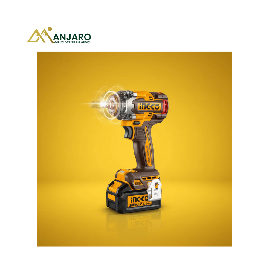 INGCO 20V Brushless Cordless Impact Wrench – 550Nm Torque with 4.0Ah Batteries & Sockets CIWLI2055