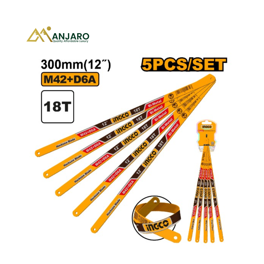 Ingco Bi-Metal Hacksaw Blade Set 300mm 18T 5 Pieces M42+D6A HSBKT12185