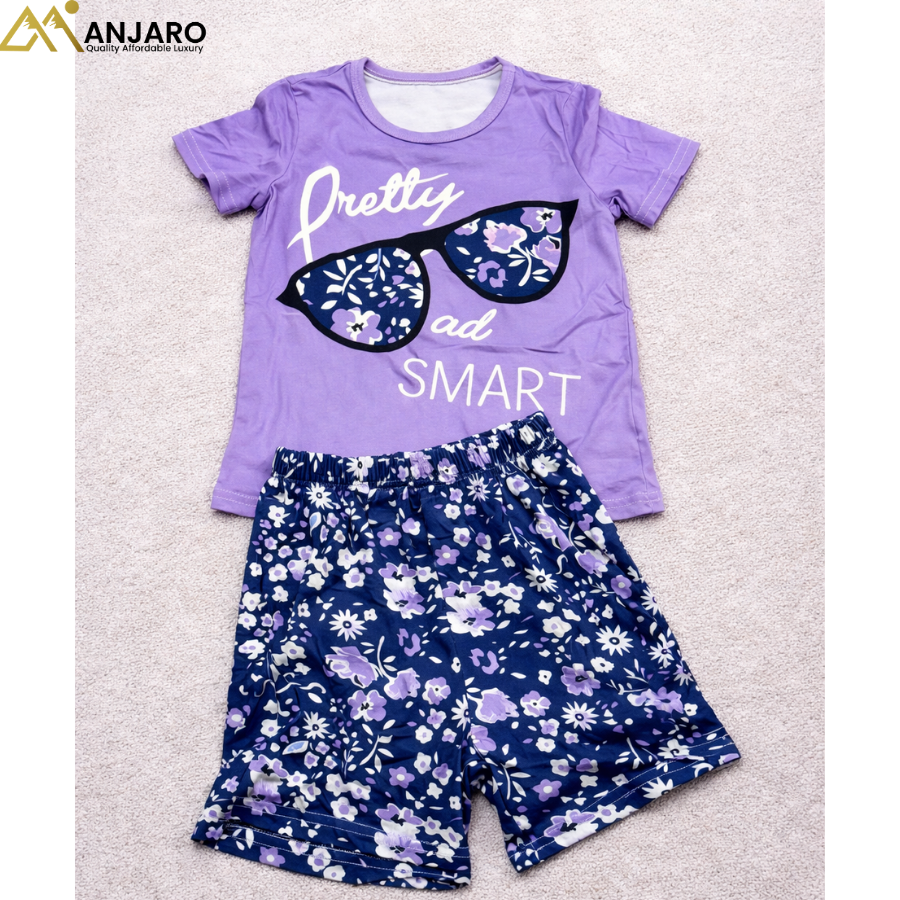 “Pretty & Smart” Girls Two-Piece Shorts Set – 5/6/7 Years