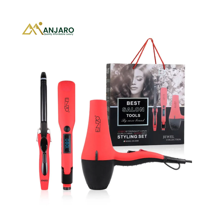 Best Salon Tool Enzo Set – Professional Hair Styling Kit with Dryer, Straightener & Curling Tools