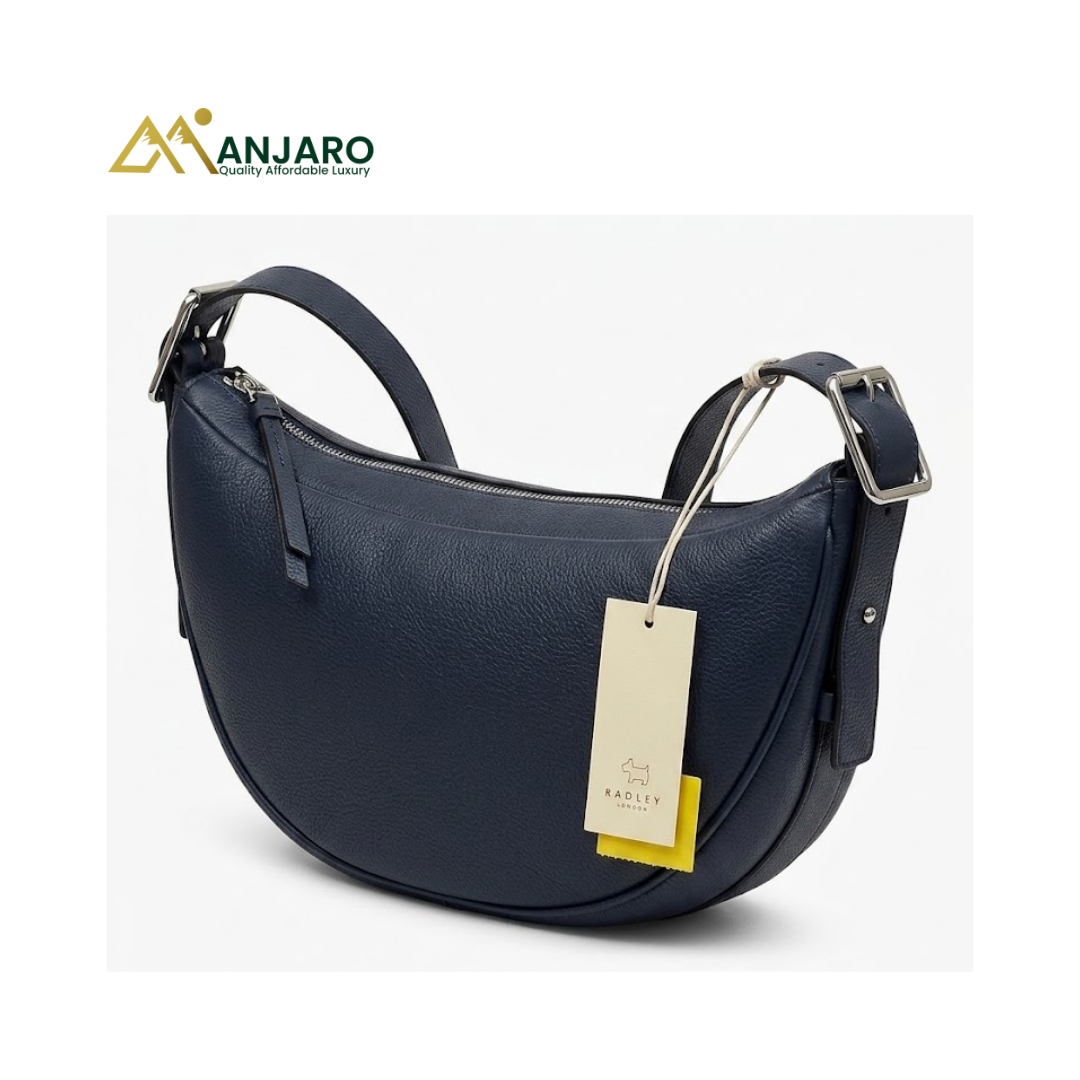 Radley London Navy Blue Grain Leather Hobo Bag – Women’s Premium Shoulder Handbag