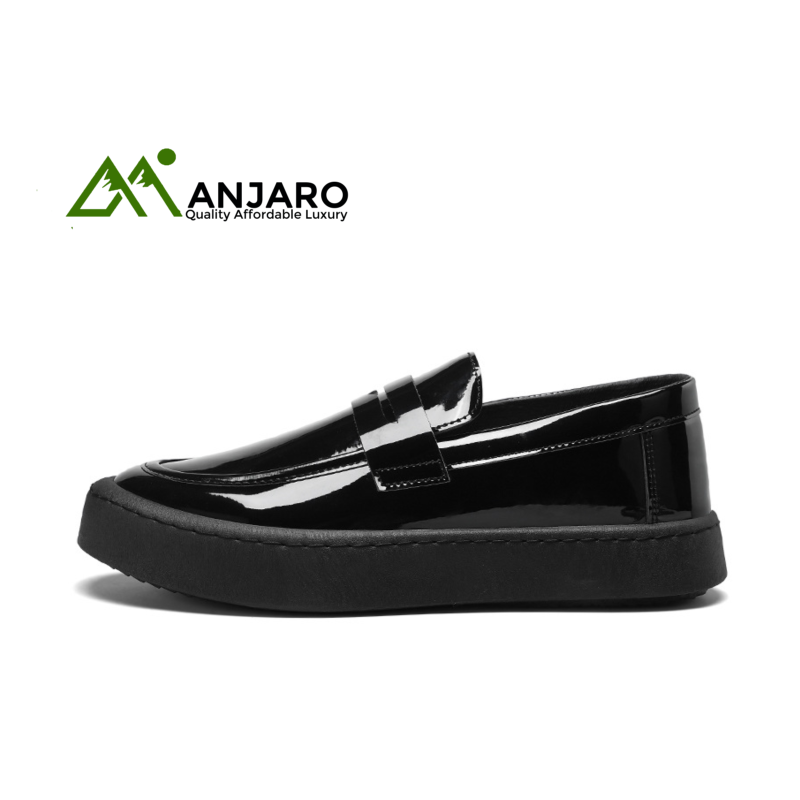 Men’s Black Leather Shoes – Comfortable Round Toe Anti-Slip British Style Casual & Business Footwear