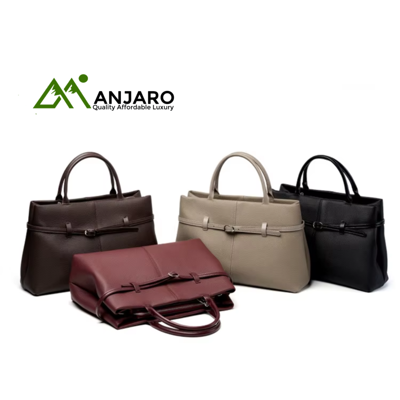 Custom Made Vintage Cow Leather Tote Bag – High Quality Soft Large Capacity Lightweight Two Handle Button Closure