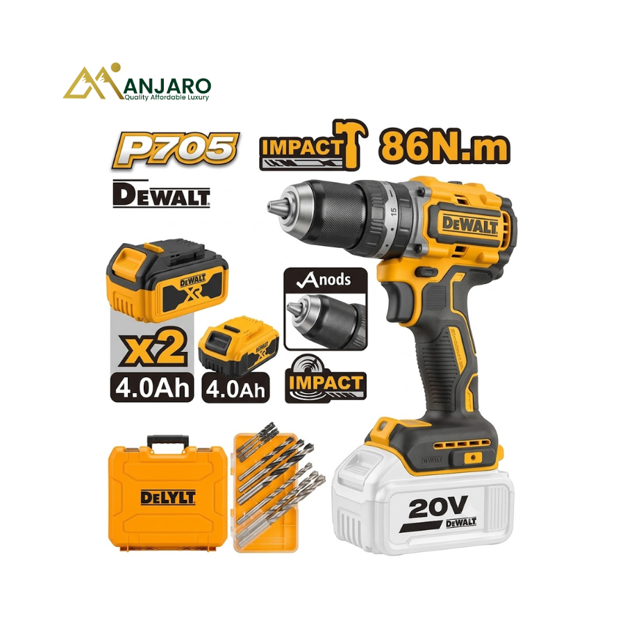 INGCO Brushless Cordless Impact Drill – 20V 13mm Metal Chuck – 86Nm with 2 x 4.0Ah Batteries CIDLI208689