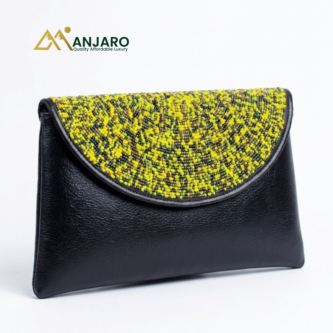Artisan Sunburst Beaded Obsidian Clutch – Citrine & Moss Fusion