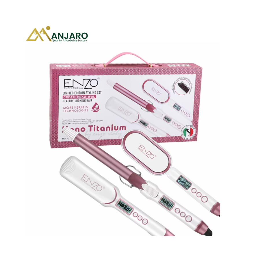 ENZO Styling Set 3-in-1 – Professional Hair Dryer, Straightener & Curler Styling Kit for Salon-Quality Hair Care