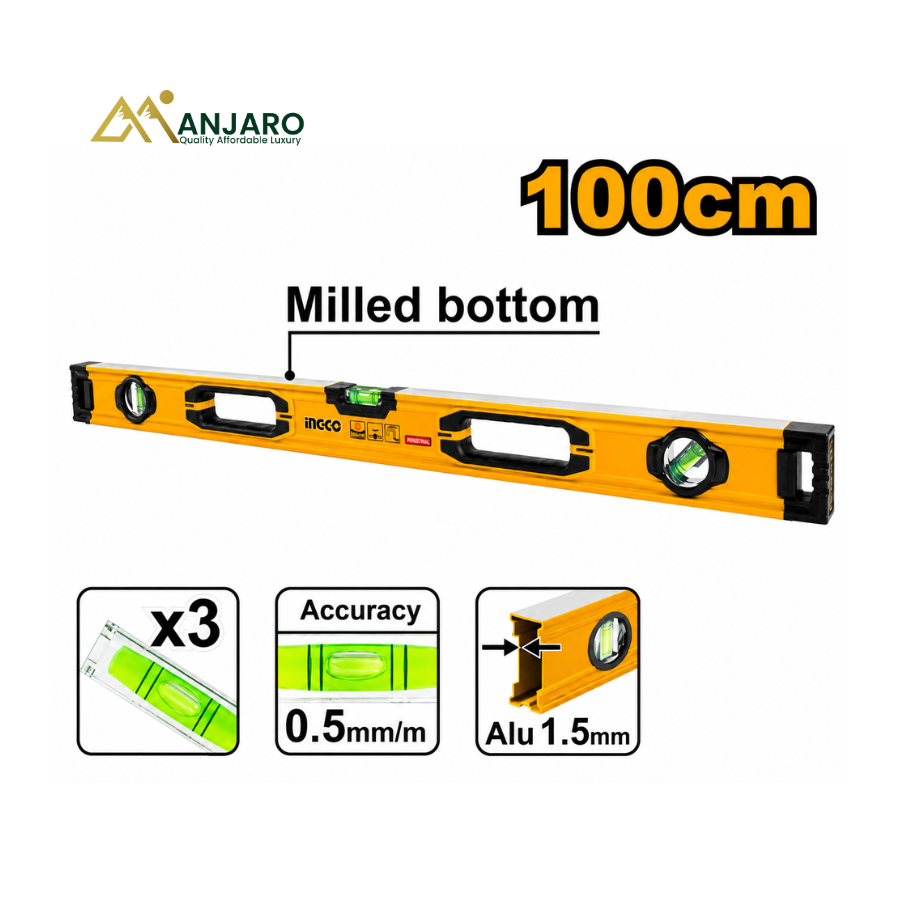 Ingco Spirit Level 100cm Double Milled Precision Measuring Tool HSL08100