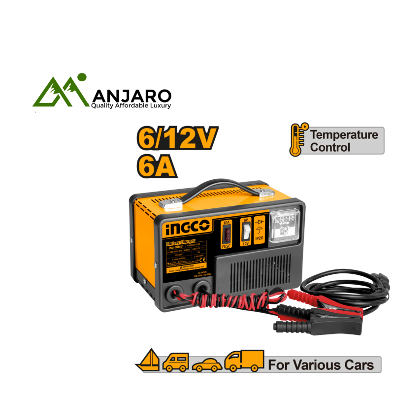 ING-CB1501 Battery Charger – 6/12V | Compact 6A Charger for Cars, Motorcycles & Equipment