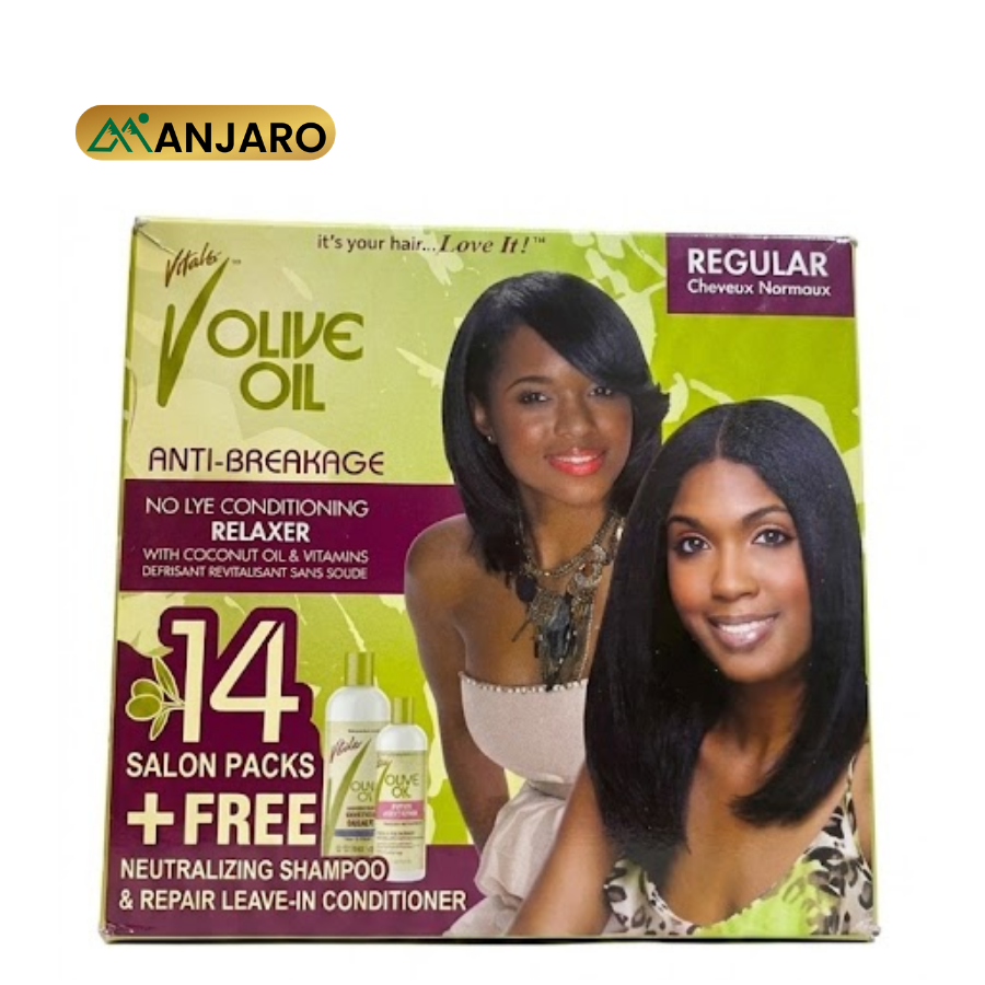 Vitals Olive Oil No Lye Relaxer 14 Salon Pack – Moisturizing Hair Straightening Cream for Smooth & Manageable Hair