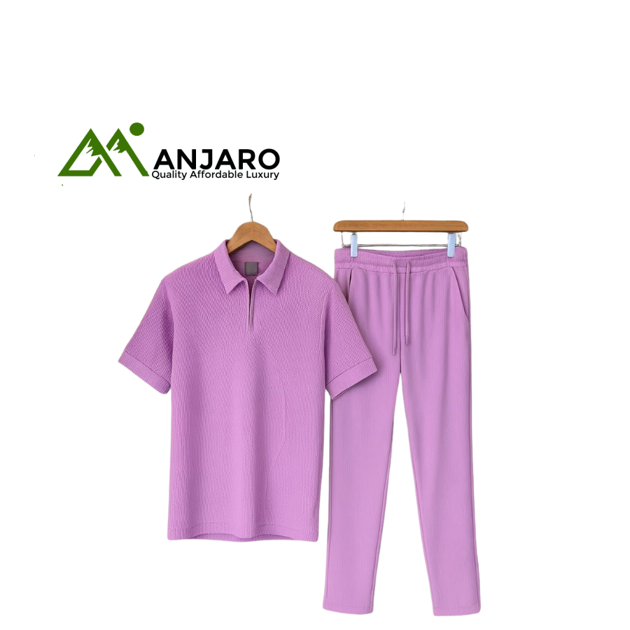 Unisex Two-Piece Casual Set – Polo Shirt & Drawstring Pants
