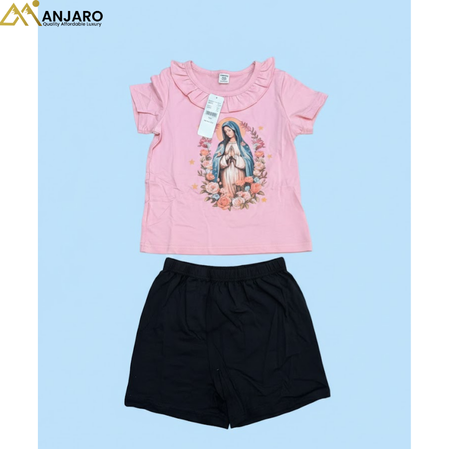 Girls Pink Graphic Top & Black Shorts Set – 2/3 Years