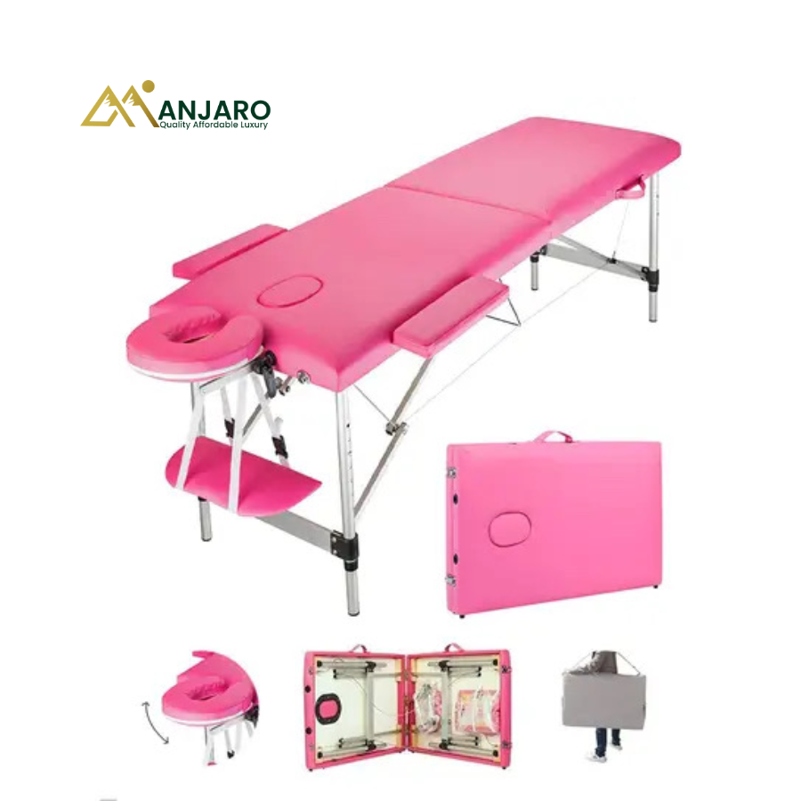 Portable Folding Lash & Massage Bed – Adjustable Lightweight Beauty Treatment Table with Carry Case (Pink)